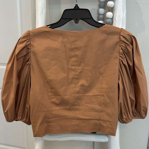 Cinq À Sept Vada women’s puff sleeve poplin crop top in sahara Size M. - Picture 2 of 11